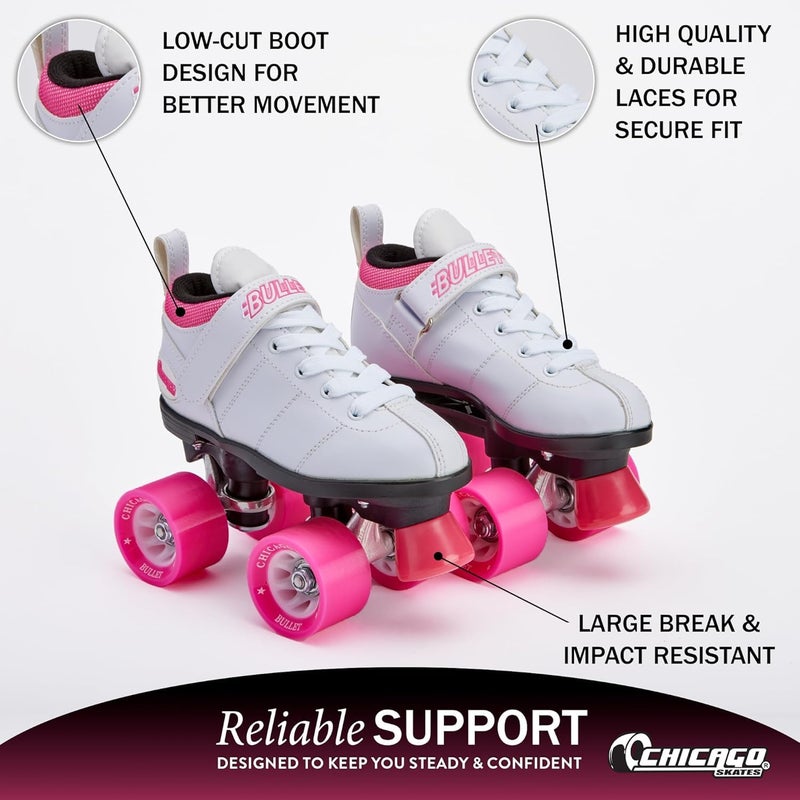 Chicago Skates زلاجات شيكاغو بوليت سبيد كواد رولر - متينة، أداء عالي، أحذية زلاجات داخلية/خارجية للشباب للنساء والرجال للمبتدئين بعجلات يوريثان 62 مم وأحذية كاحل منخفضة للرشاقة - Image 3
